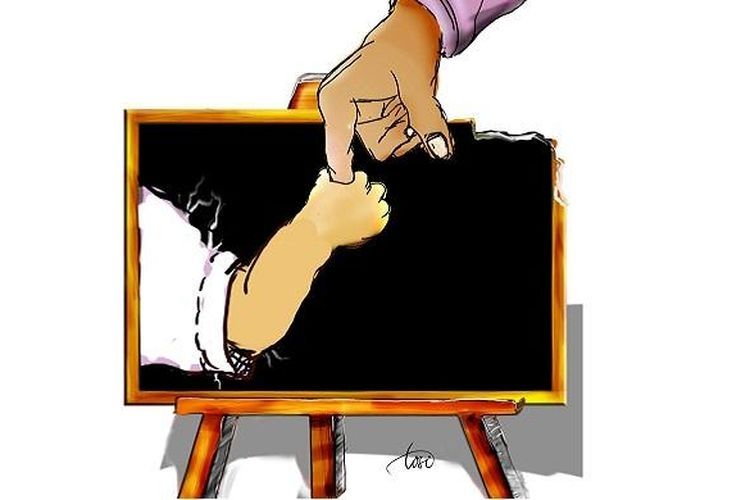 Ilustrasi murid dan guru (sumber: KOMPAS/TOTO SIHONO)