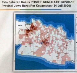 Peta sebaran kasus positif covid19 di provinsi Jawa Barat, zona hijau adalah zona yang tidak berwarna di Jabar, sumber foto instagram @ridwankamil