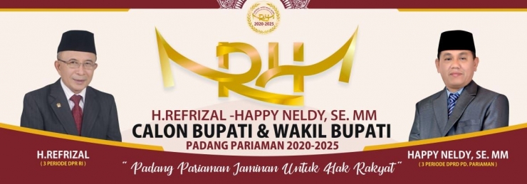 Salah satu baliho Refrizal - Happy Neldy untuk maju jadi calon Bupati dan Wakil Bupati Padang Pariaman, Sumatera Barat lima tahun mendatang. (foto dok happy neldy)