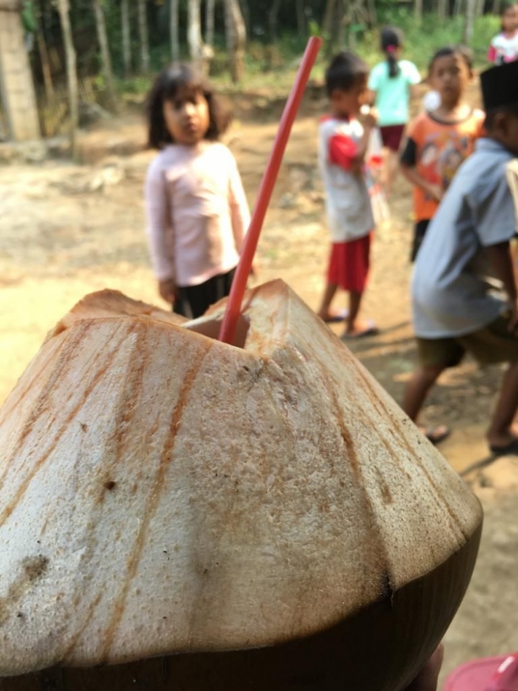 Kelapa muda dari pohon di pekarangan rumah bu Aenah | dokpri