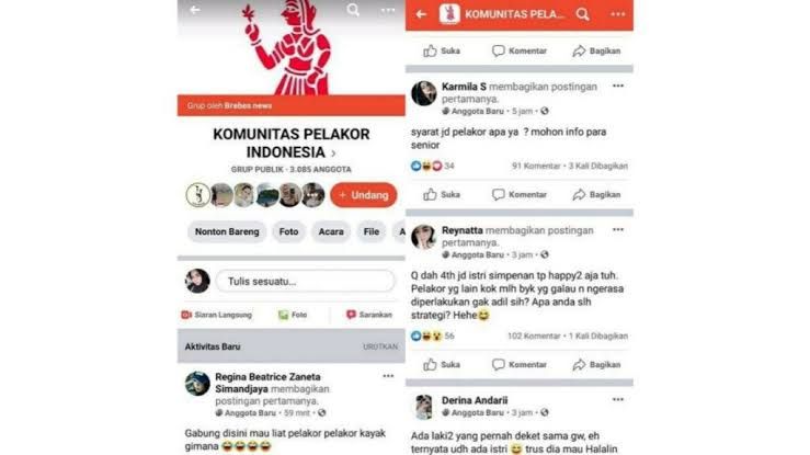 Group FB Komunitas Pelakor Indonesia. Sumber Republika