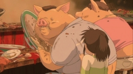 Ayah dan ibu Chihiro yang berubah menjadi babi setelah makan makanan di dunia alam gaib (sumber: www.mentalfloss.com)