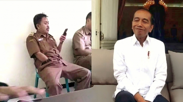 Foto : Reaksi Jokowi terhadap PNS tertawa sejak tahun 2019 dagelan lucu humor ngakak dokumen dari 1cak.com
