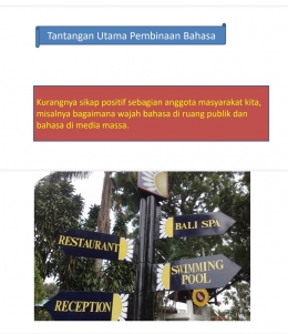 Dok. Badan Pembinaan dan Pengembangan Bahasa dan Sastra Indonesia. gambar pengutamaan penggunaan bahasa asing di wilayah teritori Indonesia.