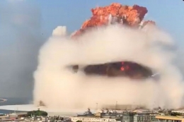 ledakan yang terjadi di Beirut, Lebanon, pada 4 Agustus 2020.(Screengrab from YouTube)