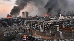 Mega blast yang meluluh lantakan pelabuhan utama di Beirut. Photo: AFP