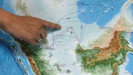 Peta wilayah RI dengan tulisan Laut Natuna Utara (Foto: Reuters/ Beawiharta).