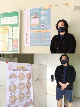 Pemasangan banner mengenai cara mencuci tangan dan ajakan memakai masker di lingkungan Komplek Kemang Ifi Graha, Jatiasih, Bekasi.