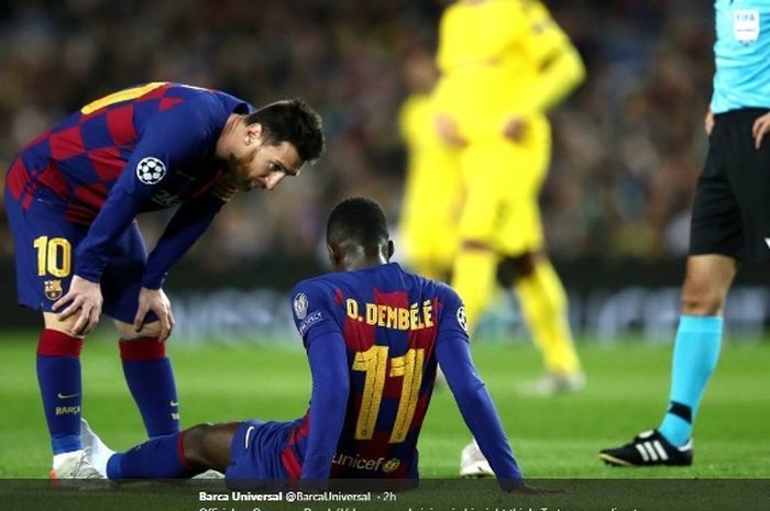 Messi membutuhkan pemain seperti Dembele di sekitarnya. Gambar: Twitter/BarcaUniversal