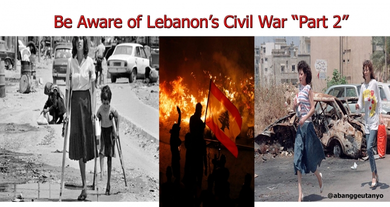 Gambar ililustrasi perang saudara Lebanon. Gambar kiri blogbaladi.com. Gambar kanan bbc.co.uk. Digabung dan edit oleh penulis