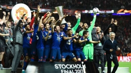Perayaan juara Manchester United di final Liga Eropa 2017. Gambar: Getty/Goal.com