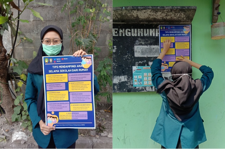 Penempelan poster di papan pengumuman RW 04 Kampung Priyobadan/dokpri