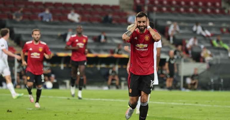 Bruno Fernandes membawa Manchester United (MU) lolos ke semifinal Europa League. Dini hari tadi, MU mengalahkan tim Denmark, Copenhagen 1-0 lewat perpanjangan waktu hingga 120 menit/Foto: manchestereveningnews.co.uk/Getty Images