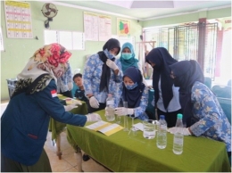 Gambar 2. Pembuatan Hand Sanitizer bersama ibu - ibu PKK Desa Bawu/dokpri