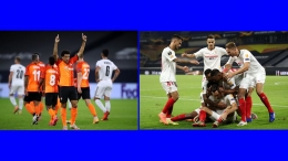 Shakhtar Donetsk dan Sevilla susul Internazionale dan Man. United ke semifinal Liga Europa 2019/20. Gambar: diolah dari Twitter/EuropaLeague
