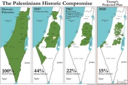 Peta Palestina dan Israel dari masa ke masa (sumber foto : Twitter/wake@upaiman)