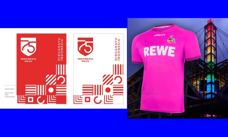 Polemik simbol agama di perayaan HUT RI ke-75 dan jersey pink FC Koln. Gambar: diolah dari Twitter/Kirekswasta/KemensetnegRI dan FCKoeln_en