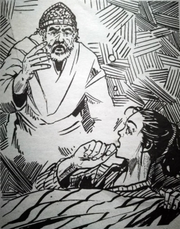 Ilustrasi Putri Sedaro Putih yang sedang bermimpi didatangi laki-laki tua. Dok. Ozy V. Alandika.