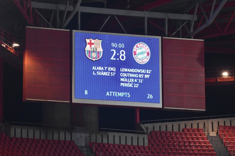 Hasil akhir laga Barca vs Bayern. | foto: Twitter @ChampionsLeague