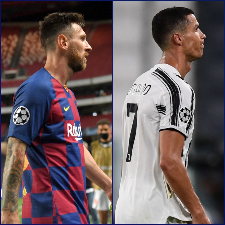 Messi dan Ronaldo sedang lalui musim kurang bagus untuk level mereka. Gambar: Twitter/ChampionsLeague