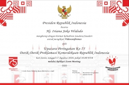 Undangan untuk mengikuti Upacara Peringatan ke-75 Detik-detik Proklamasi Kemerdekaan Republik Indonesia melalui Aplikasi Zoom Meeting.
