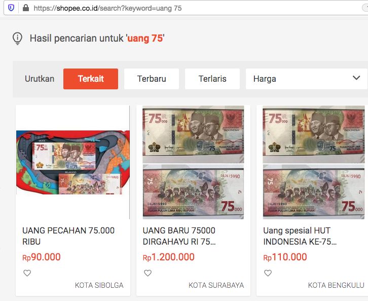 Penawaran UPK 75 Tahun RI sudah muncul di Shopee (foto: Shopee.co.id).