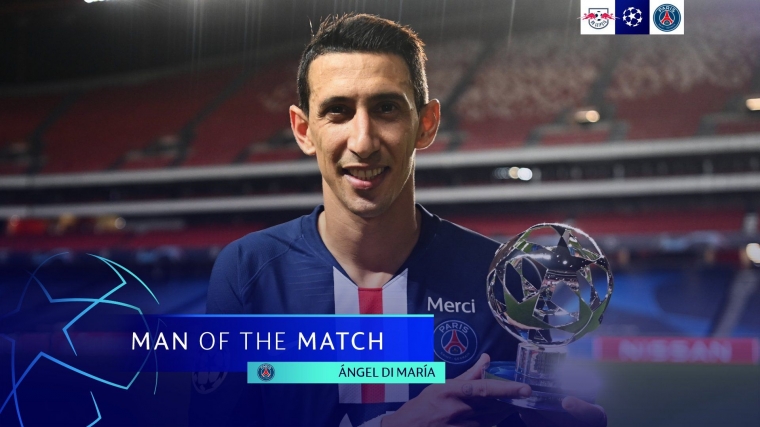 Setelah gagal bersinar di Manchester United, Di Maria kembali memberikan penampilan terbaiknya bersama PSG. Gambar: Twitter/ChampionsLeague