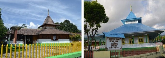 Masjid Kuno Wapauwe (kiri) dan Masjid Tua Hena Lua (kanan) di Negeri Kaitetu. Sumber: DOkpri, 2016