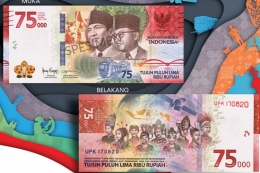Uang baru Rp. 75.000 spesial HUT RI ke-75 (Bank Indonesia via Kompas.com)