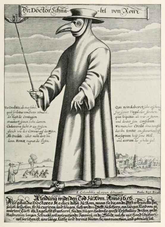 Sosok plague doctor dalam karya Paulus Furst yang berjudul "Doctor Schnabel von Rom" (1656). Sumber: dailyartmagazine.com