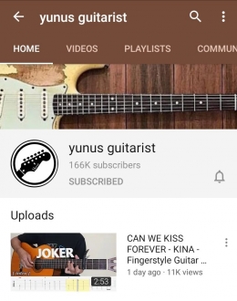 Screenshot laman channel YouTube Yunus Guitarist | Dokumentasi Pribadi
