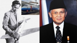Habibie muda berambisi membuat pesawat terbang, dan Foto kiri saat B.J.Habibie Menjabat Presiden Ke-3 RI. (Sumber: Diolah dari jawapos.com dan tribun.com)