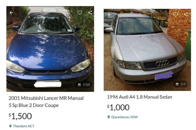 Mitsubishi seharga Rp 15 juta (kiri) dan Sedan Audi seharga Rp 10 juta (kanan) (Sumber: gumtree)