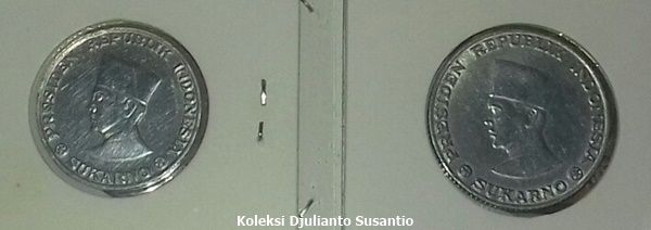 Koin Sukarno yang beredar di Riau/1962 dalam nominal 1, 5, 10, 25, dan 50 sen (koleksi pribadi)
