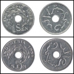 Koin 1 Sen dan 5 Sen beraksara Arab Melayu (Foto: colnect.com)