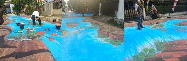 Pembuatan lukisan mural di Jalan Keuangan menuju Museum Basoeki Abdullah (Foto: Museum Basoeki Abdullah/dokpri)