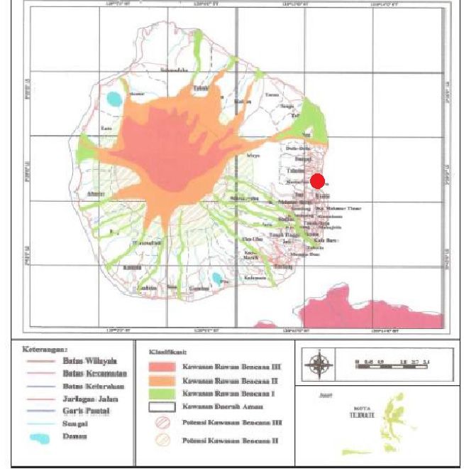 Peta kerawanan bencana erupsi G. Gamalama. Sumber: Baharudin, Direktorat Vulkanologi, 1996 Sumber: 