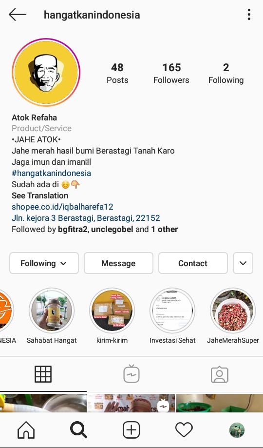 instagram @hangatkanindonesia