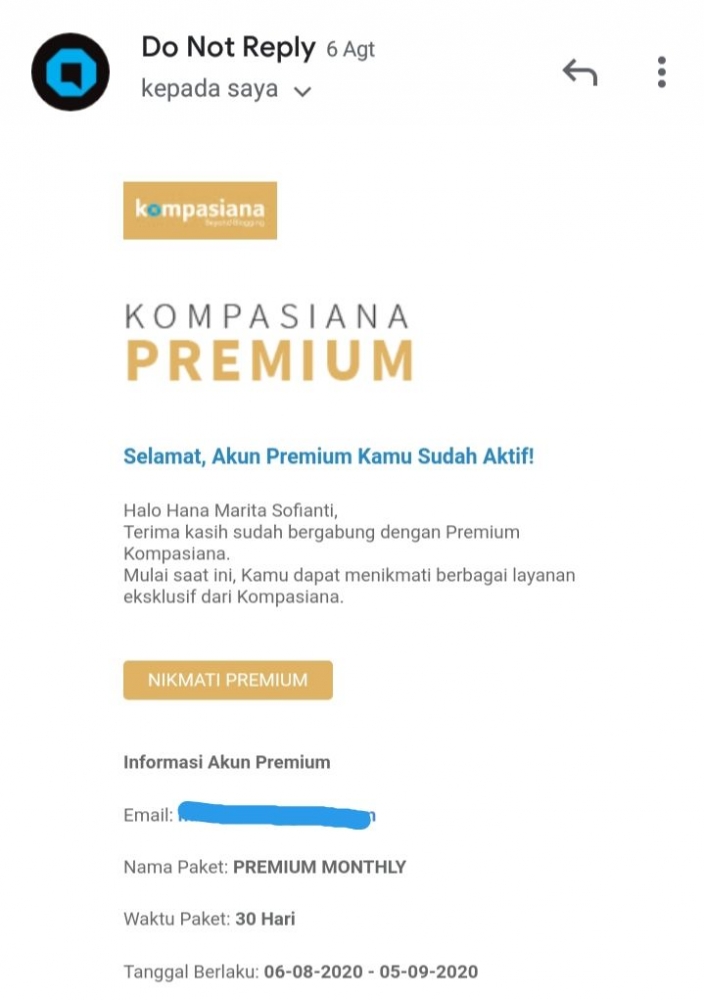 Foto Screenshot by Email Kompasiana Premium Monthly
