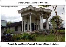 Meme kondisi finansial Barca. | foto: diolah dari tribunnews.com, didesain ulang oleh kompasiana.com/irfanpras