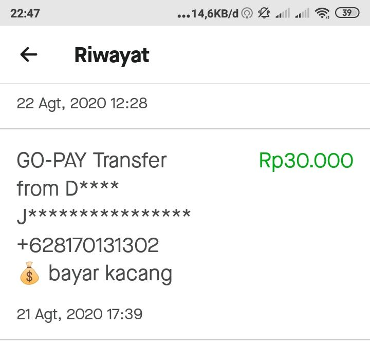 Transaksi pembayaran Gopay dok.pri