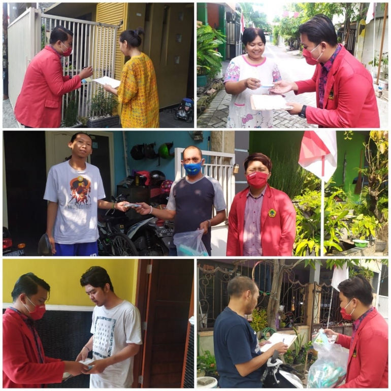 Edukasi penggunaan masker dan hand sanitizer hingga membagikannya.