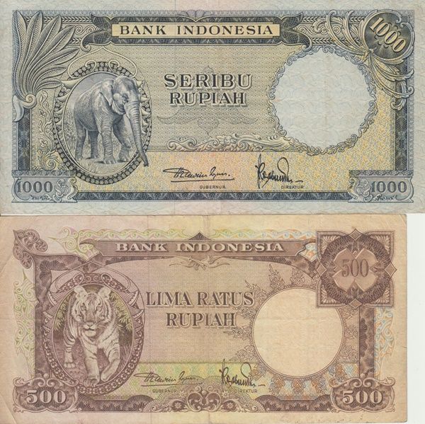 Uang gajah dan Uang macan 1957 yang kena sanering atau pemotongan (koleksi pribadi)