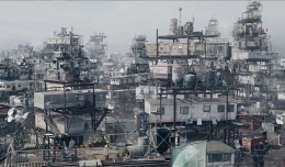 Gambar pemukiman di tahun 2045 dalam film Ready Player One (Dokpri, hasil screenshot)