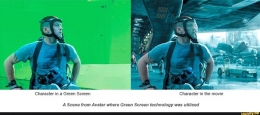 Image: ifunny.coContoh cuplikan film Avatar (2009) saat menggunakan green screen dan di dalam film.