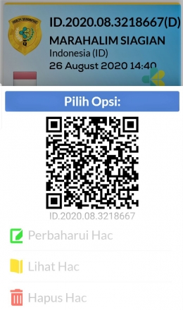 Barcode ini akan keluar setelah melengkapi form di aplikasi aplikasi eHAC Indonesia (Dokpri)