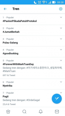 Tangkapan layar trending topic Twitter pada Jumat (4/9) pukul 08:08 WIB | Dokumen Pribadi