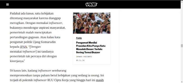 Gambar 6. Salah satu artikel VICE Indonesia via Web VICE Indonesia. 