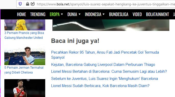 contoh hypertextual (sumber: bola.net)