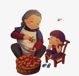 Ilustrasi gambar nenek dan cucu
